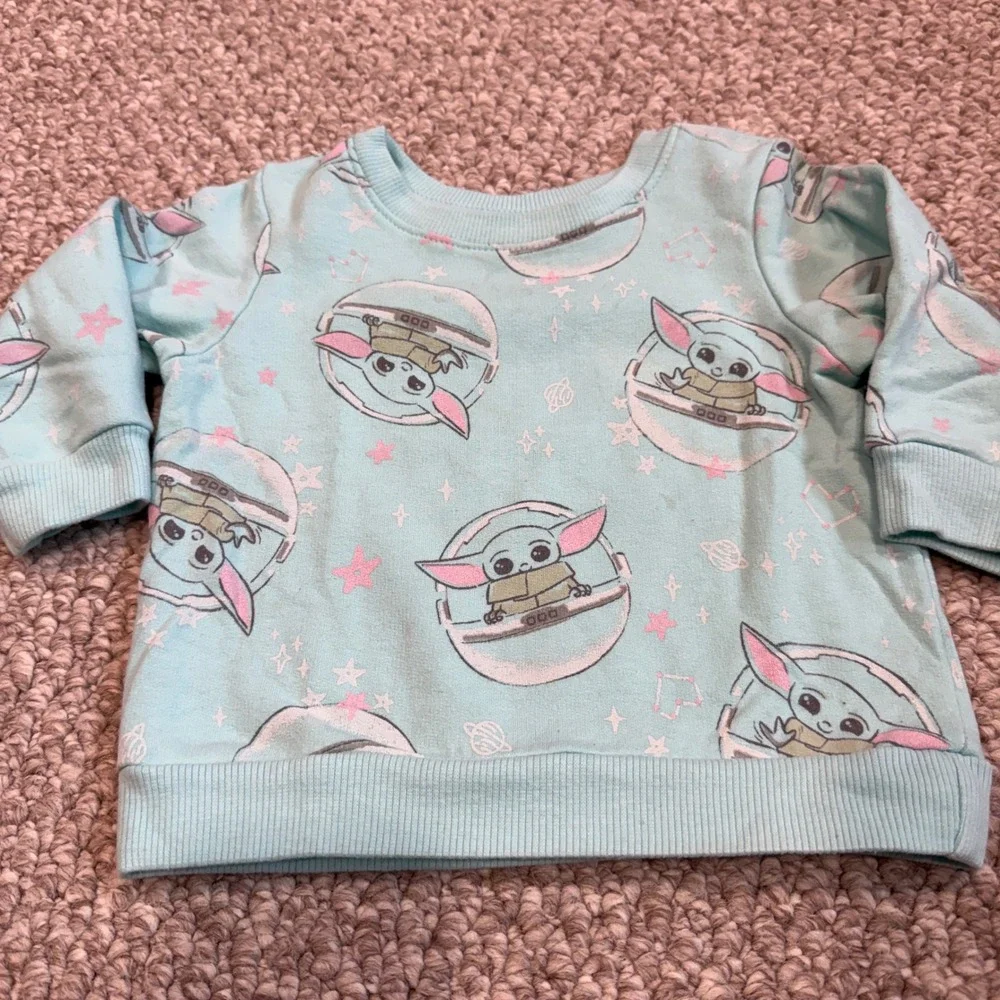 Star Wars Grogu Baby Yoda Mint Green Fleece Sweatshirt Pullover‎ Size 12 Months